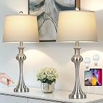 CINSARY 28.75" Modern Table Lamps for Living Room Bedroom, Bedside Lamp 3-Way Dimmable Touch Control, Silver Nightstand Lamp Brushed Nickel Table Lamp for Living Room