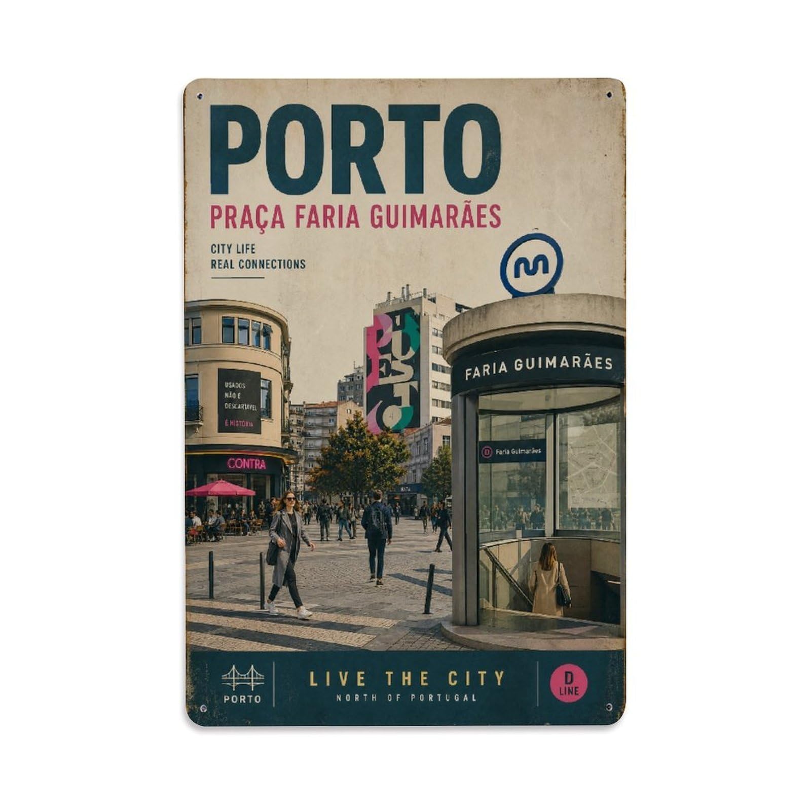Yrnq 08X12inch Vintage Style Vintage Faria Guimaraes Square Urban Life Portugal Metal Tin Sign