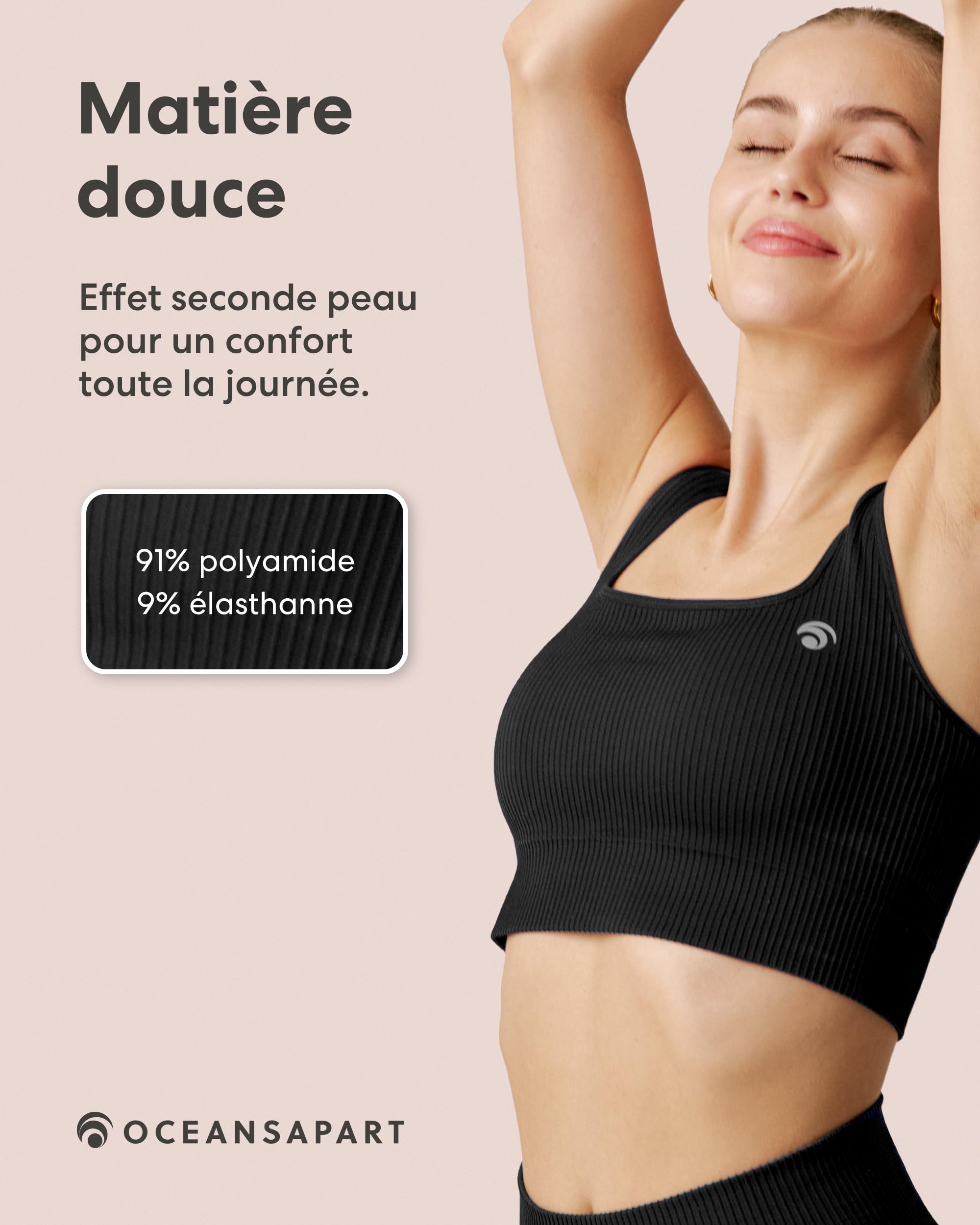 Oceansapart Sydney Brassière Femme sans Armature à Encolure Carrée et Tissu Double - Brassière Forte Poitrine Confortable pour Running, Yoga et Salle - Soutien Gorge Sport Respirant Taille XS-XXL