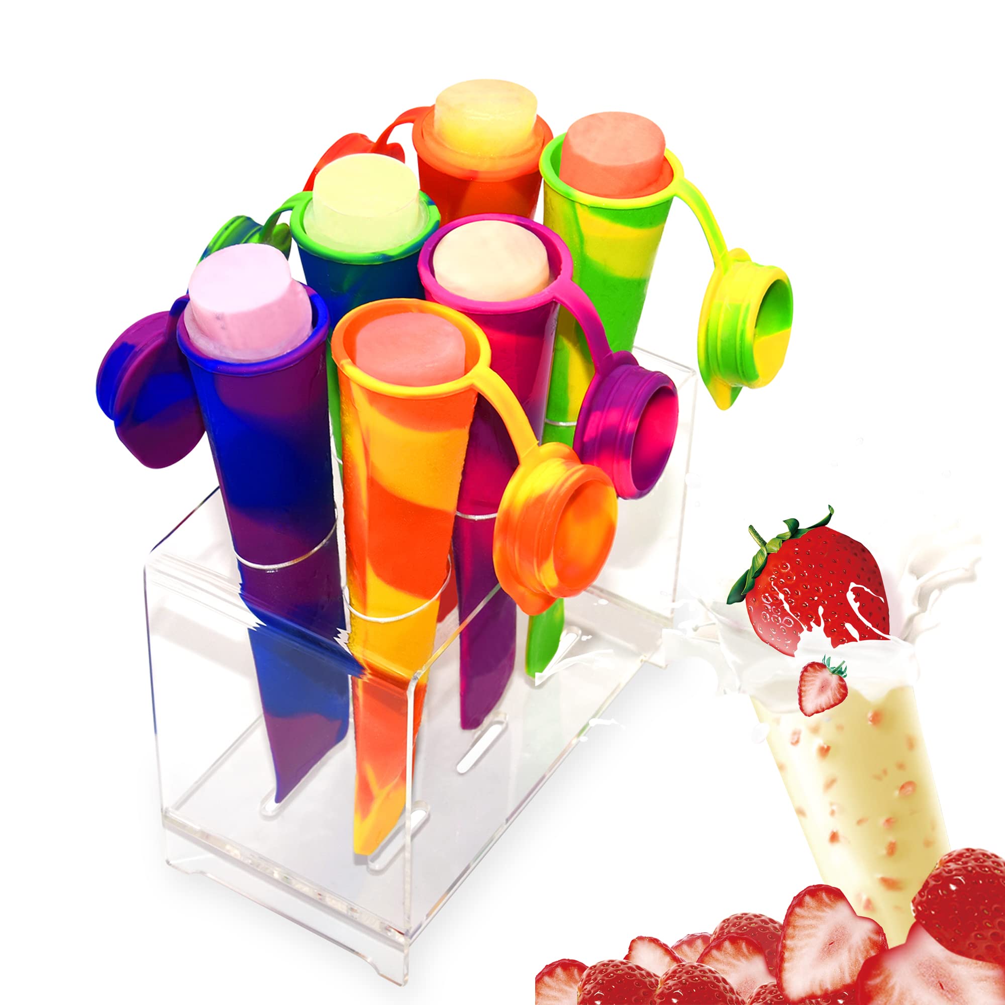 Stampi in silicone per ghiaccioli fatti in casa con coperchio, senza BPA, stampi per ghiaccioli con 3 cavità, per torte, gelati, ghiaccioli a rilascio