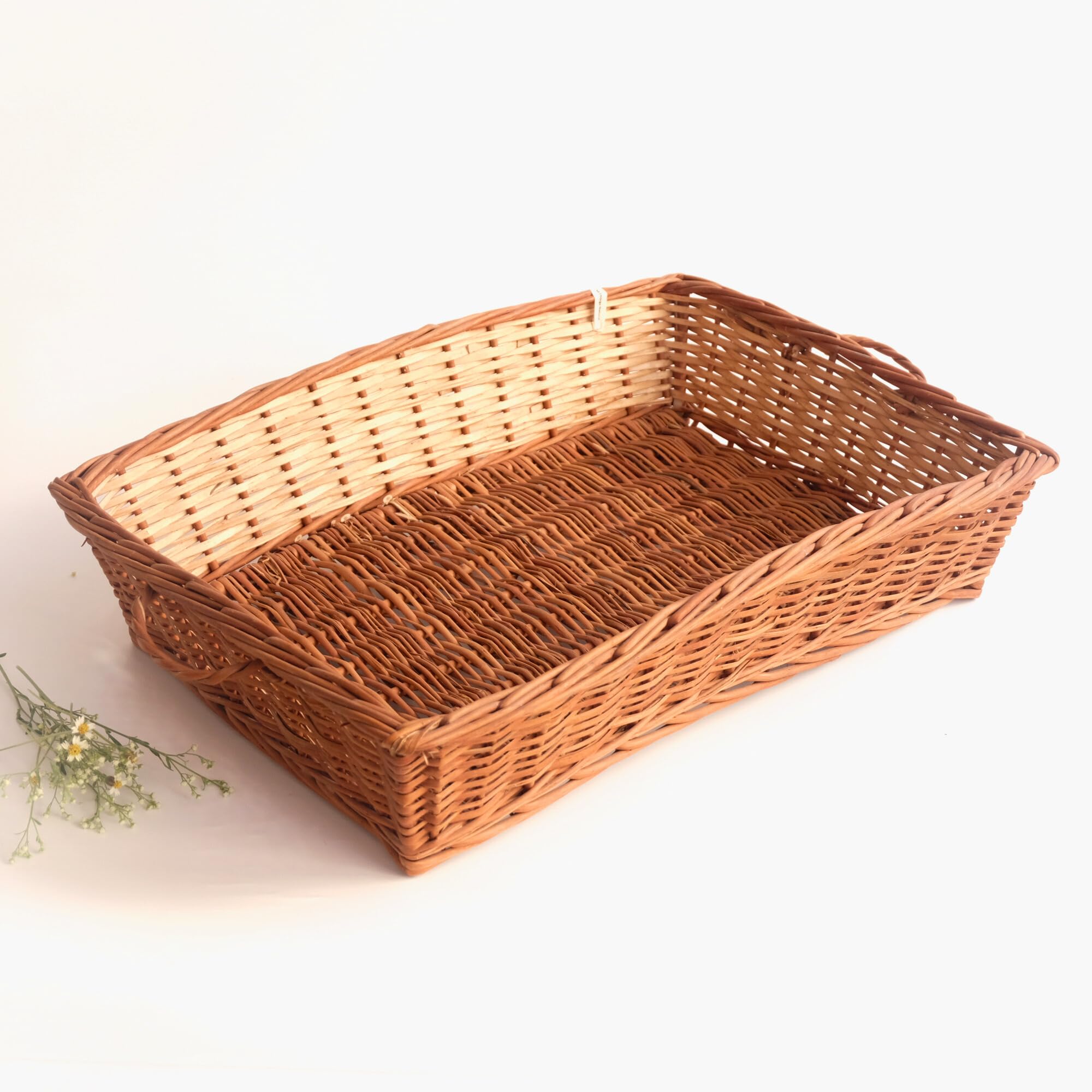 DAISYLIFE™ Wicker Tray Basket for Storage and Organization. Multipurpose Rattan Basket for Bathroom, Dressing Table, Dining Table, and Home Decor. Handwoven Cane Tray for Bakery Display and Gifting