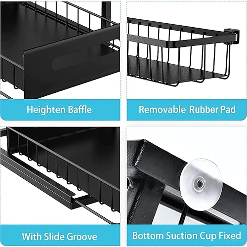 Miniatura 5 de Organizador de 2 piezas en forma de L para debajo del fregadero con diseño deslizante, estante extraíble de 2 niveles, organizador para debajo del