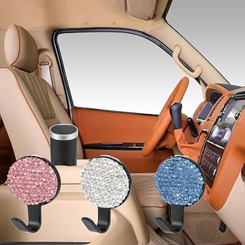 Car Bling Hooks for Purses and Bags, 4pcs Mini Cute Hook on Dashboard for Keys, Mask, Earphone, Charging Cable, Car Bag Hooks Purse Hook for Car Auto Purse Holder Hanger Hook.