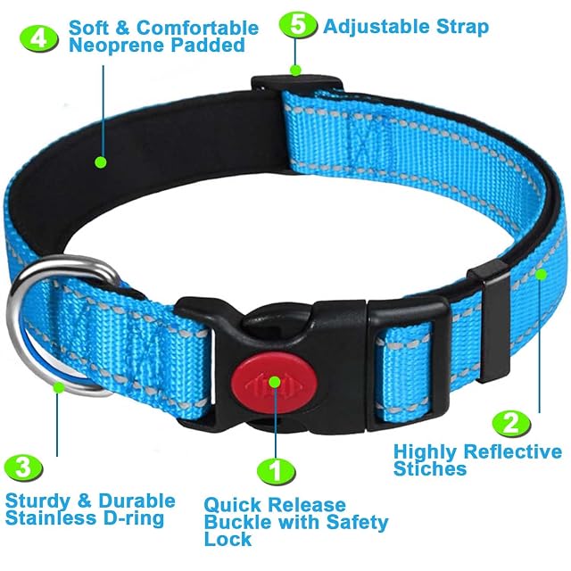 Foto 2 de 7 de Dog Collar, Reflective Adjustable Basic Dog Collar with Soft Neoprene Padding