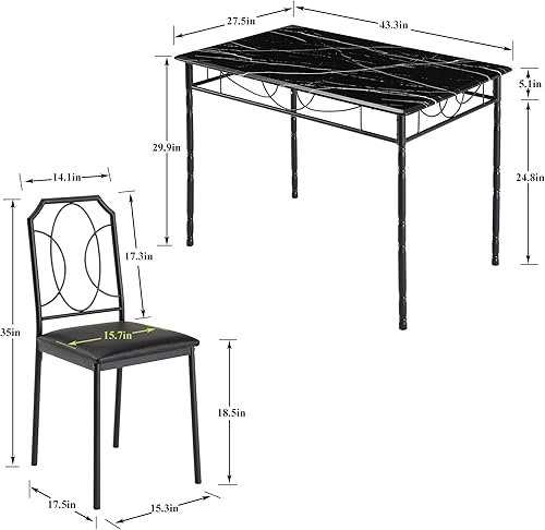 Miniatura 3 de VECELO Juego de mesa de 5 piezas, mesa de comedor y sillas de 43.3 pulgadas para 4, mesa de altura industrial de mostrador con taburetes de bar,