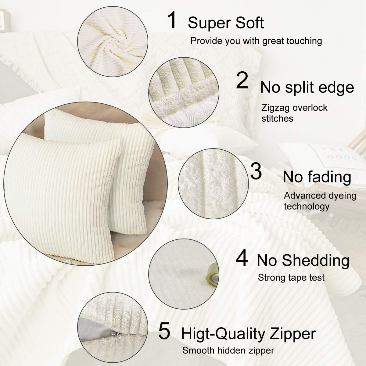 Decorative Pillow Covers Corduroy Soft Soild Throw Pillow Covers 4 Packs Square Cushion Cases Pillowcases for Sofa Bedroom Car 18 x 18 Inch Cream Cheese