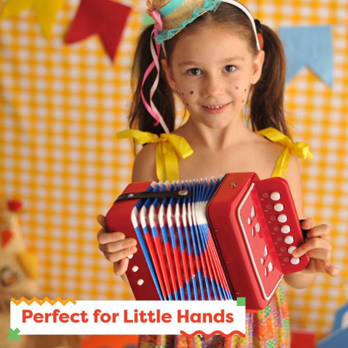 Hey Play Kids Accordion with 10 Keys for Beginners, Red | Accordion Instrument with Song Sheet Included - Kids Musical Instruments