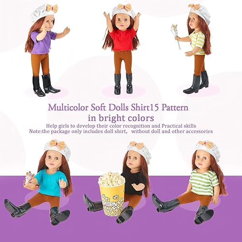 Miniatura 4 de Skylety 15 piezas de ropa de muñeca de 18 pulgadas, camisetas de muñeca de colores surtidos, ropa de verano con cierres de gancho y bucle, accesorio