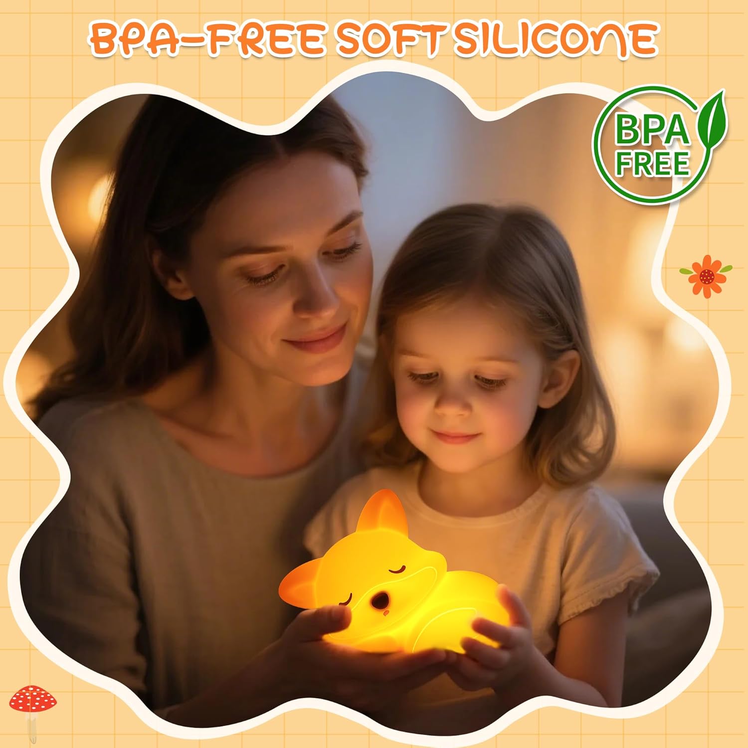 Fox Night Light for Kids, Cute Silicone Lamp with Dimmable 20 Mins Timer, Squishy Animal Nightlight Kids Bedside Decoration Light, Christmas White Elephant Gifts Idea for Baby Girl Boy Friend