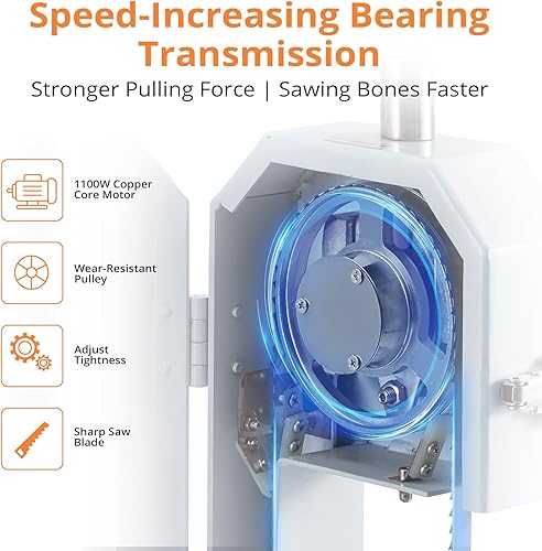 Miniatura 4 de Towallmark Sierra de carne, sierra de hueso de 1100 W para carnicería, grosor de corte de 0.39 a 6.6 pulgadas con 6 hojas de sierra, sierra de hueso