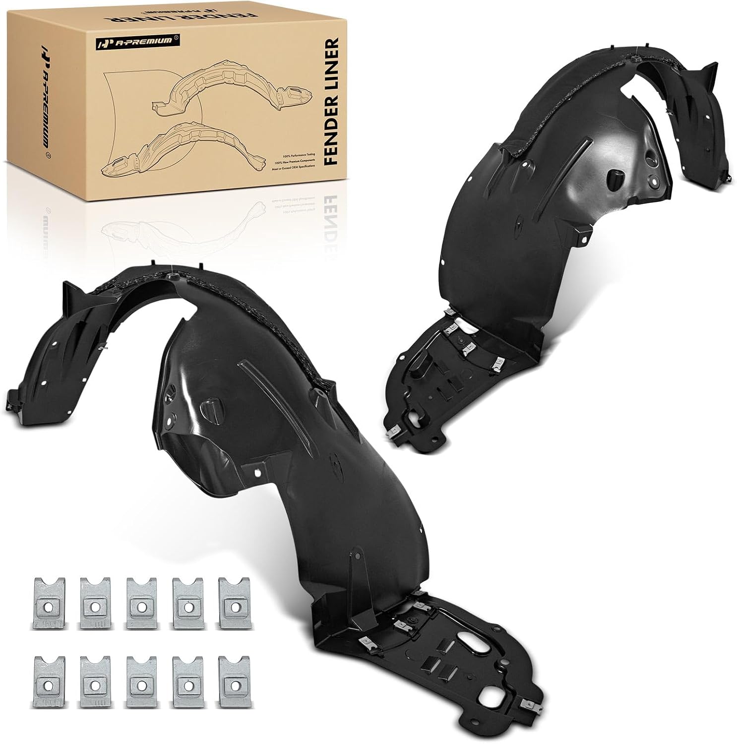 A-Premium Front Fender Liner Splash Shield Set with Clips and Insulation Foam