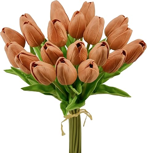 Miniatura 32 de Mandy's Shades of Pink - Centro de mesa de flores artificiales de tulipanes artificiales, 13.5 pulgadas, tallos florales falsos de poliuretano