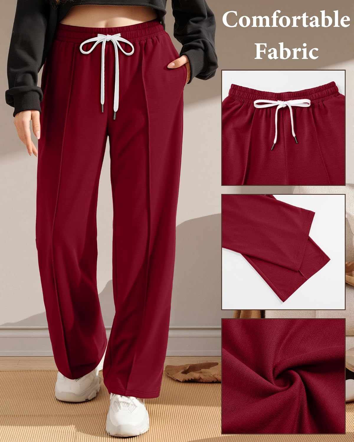 3 Pack Women's Wide Leg Sweatpants High Waisted Drawstring Casual Loose Pants Yoga Workout Joggers with Pockets - Image 3