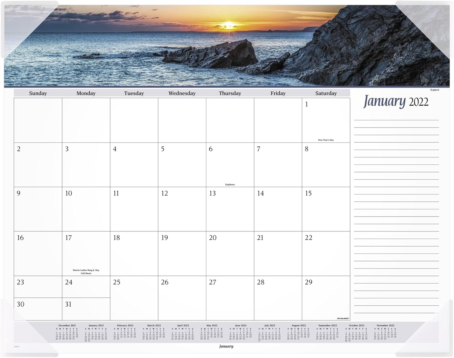 2022 Desk Calendar by AT-A-GLANCE, Monthly Desk Pad, 21-3/4" x 17", Standard, Panoramic, Seascape (89803)
