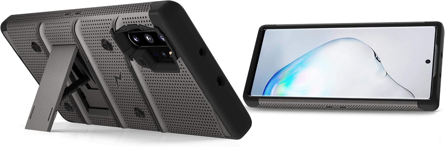 ZIZO Bolt Series for Samsung Galaxy Note 10 Plus Case | Heavy-Duty Military-Grade Drop Protection w/ Kickstand Included Belt Clip Holster Lanyard (Metal Gray/Black)