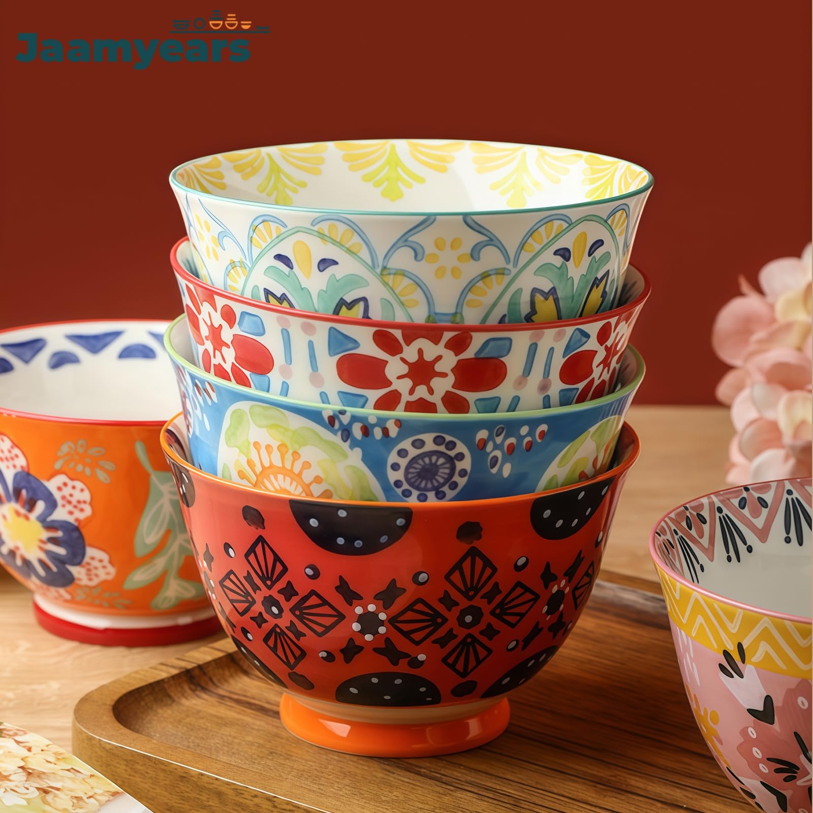 Zestaw 4 misek ceramicznych, nadają się do kuchenki mikrofalowej, porcelanowe miski do zupy, wszechstronne miski z kamionki na płatki śniadaniowe, ryż, sałatkę, niezbędne naczynia obiadowe