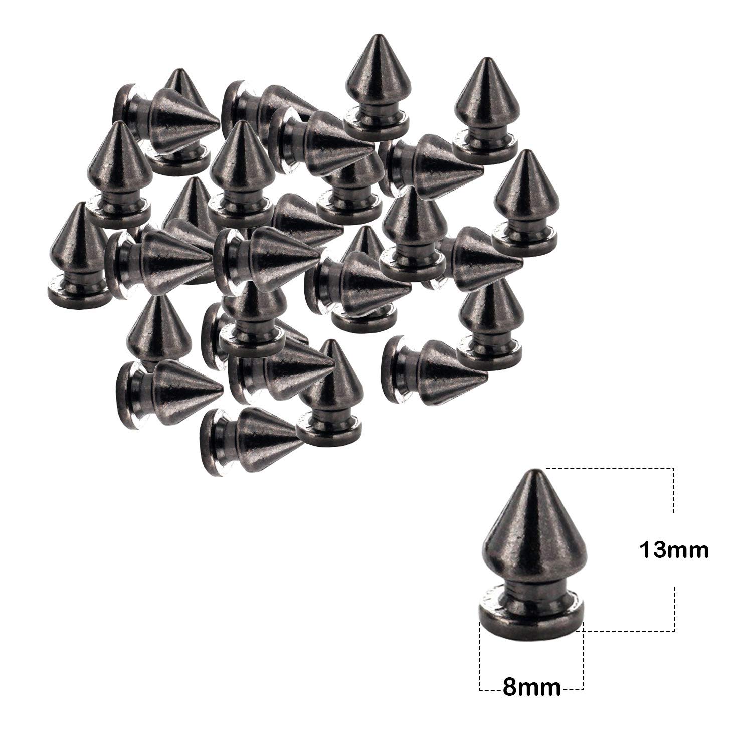 WedDecor Plastic Tree Style Cone Studs with Base Pin Rivet Decorative Accessory for Handbags, Leathercraft, DIY Crafts & Projects, Clothing, Punk & Goth Accessories (8mm x 13mm, Gunmetal, 100pcs)