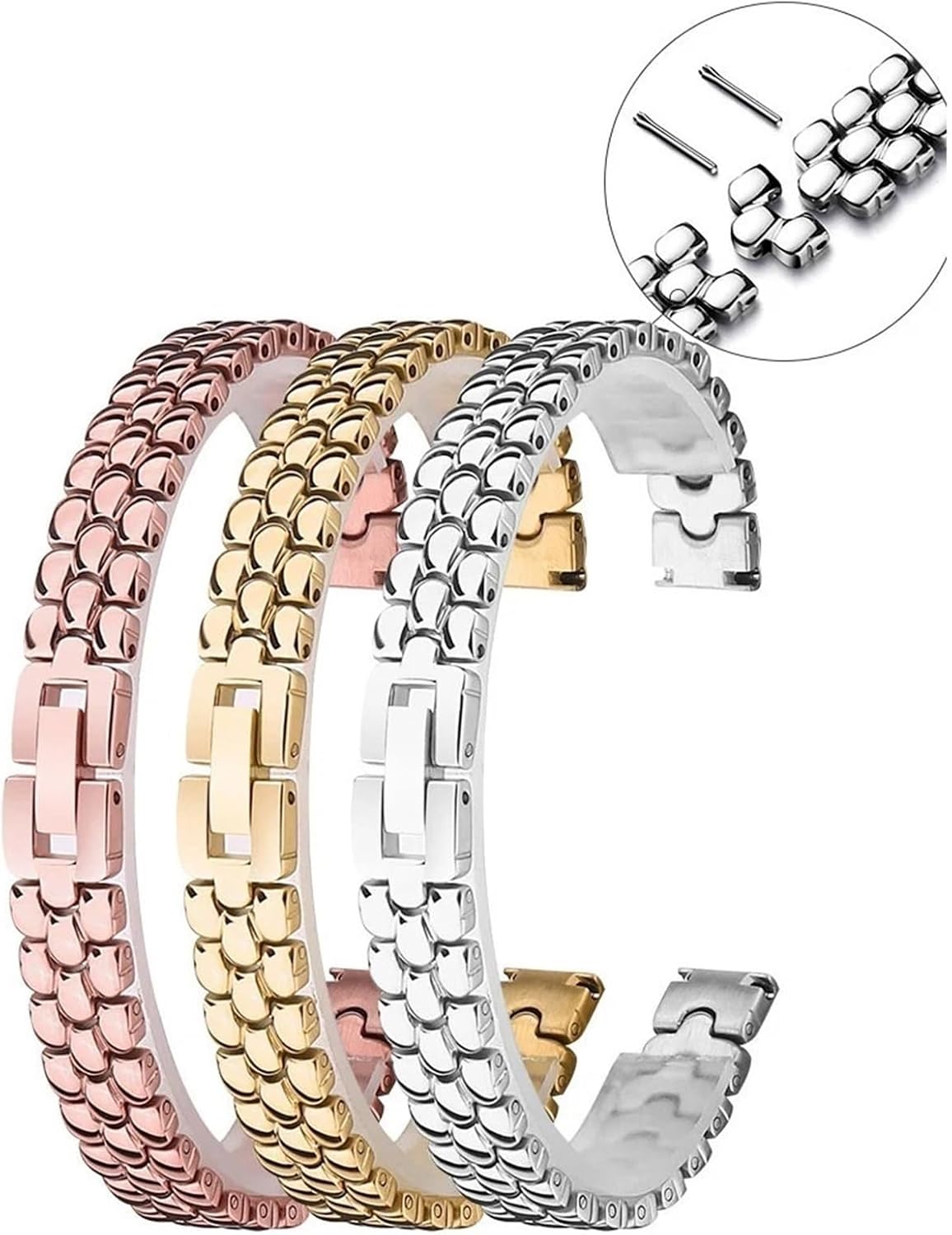 Women's Slim Stainless Steel Watch Band, Universal Metal Replacement Watch Strap