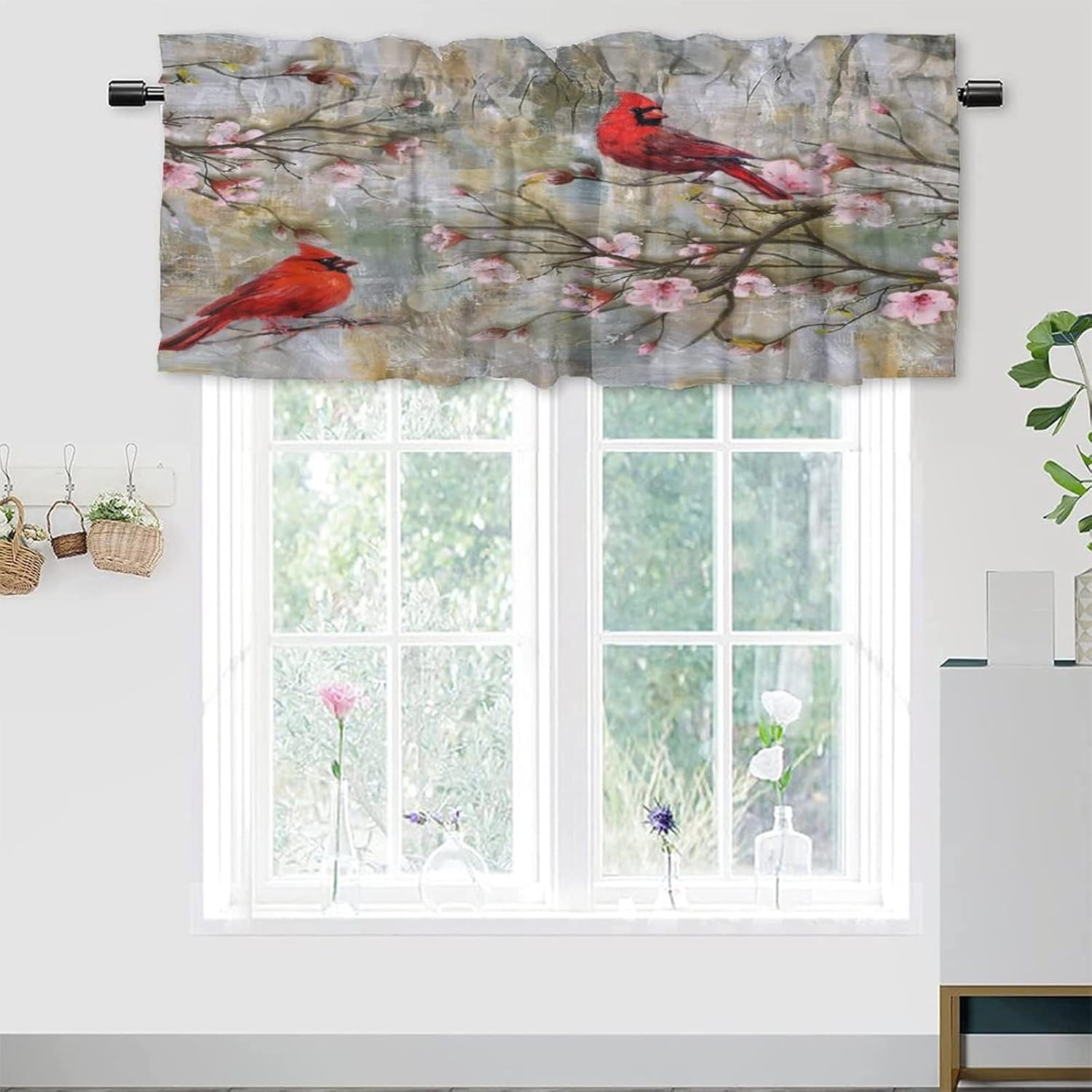 Abstract Northern Bird Curtains Valance,Rod Pocket Valances for Windows for Kitchen Farmhouse 54x18inch（2Pcs）