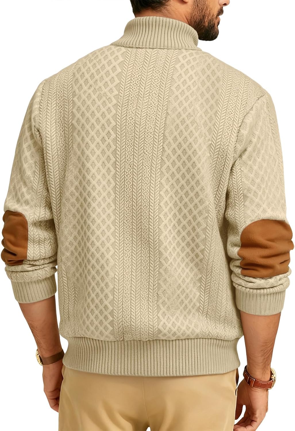 TAFLE Men's Block Striped Sweatshirt Casual Outdoor Long Sleeve Stand Collar Pullover Sweatshirt Button Quarter Sweater - Image 4