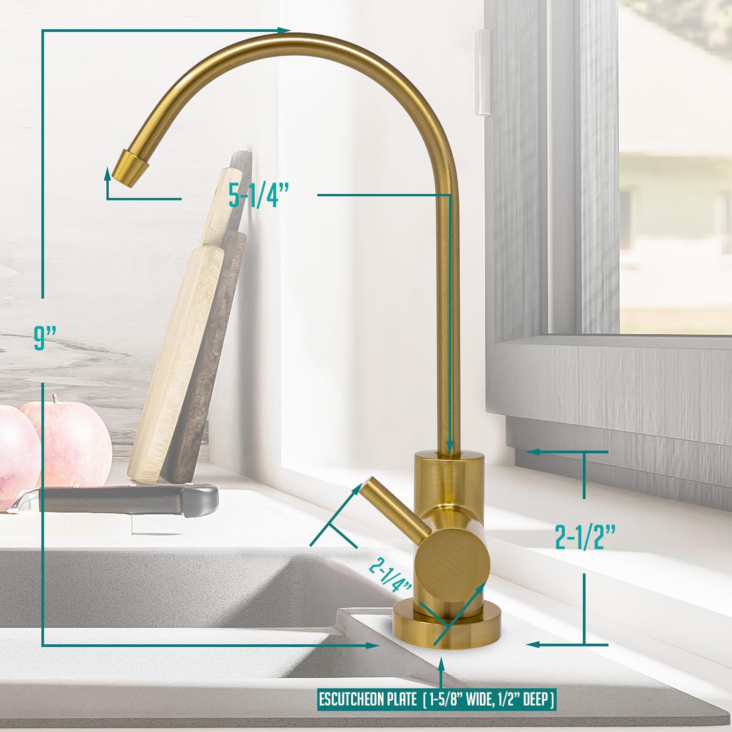 Metpure Non-airgap NSF Certified RO Faucet Reverse Osmosis Drinking Water Filtration System Water Dispenser Spout (Brushed Gold). Euro Style with Faucet Wrench.
