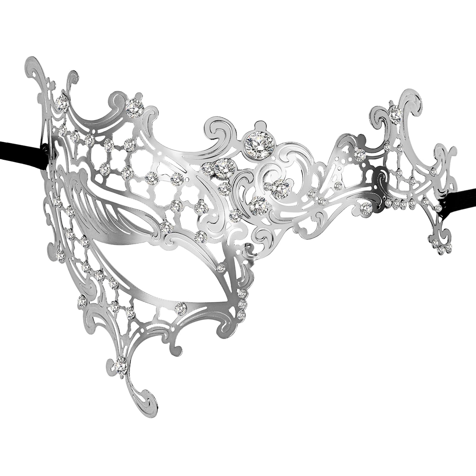 Flonge Women's Rhinestone Masquerade Mask: Shiny Half Face Metal Masks Halloween Mardi Gras Venetian Party Ball Costume Accessories Silver — image 1