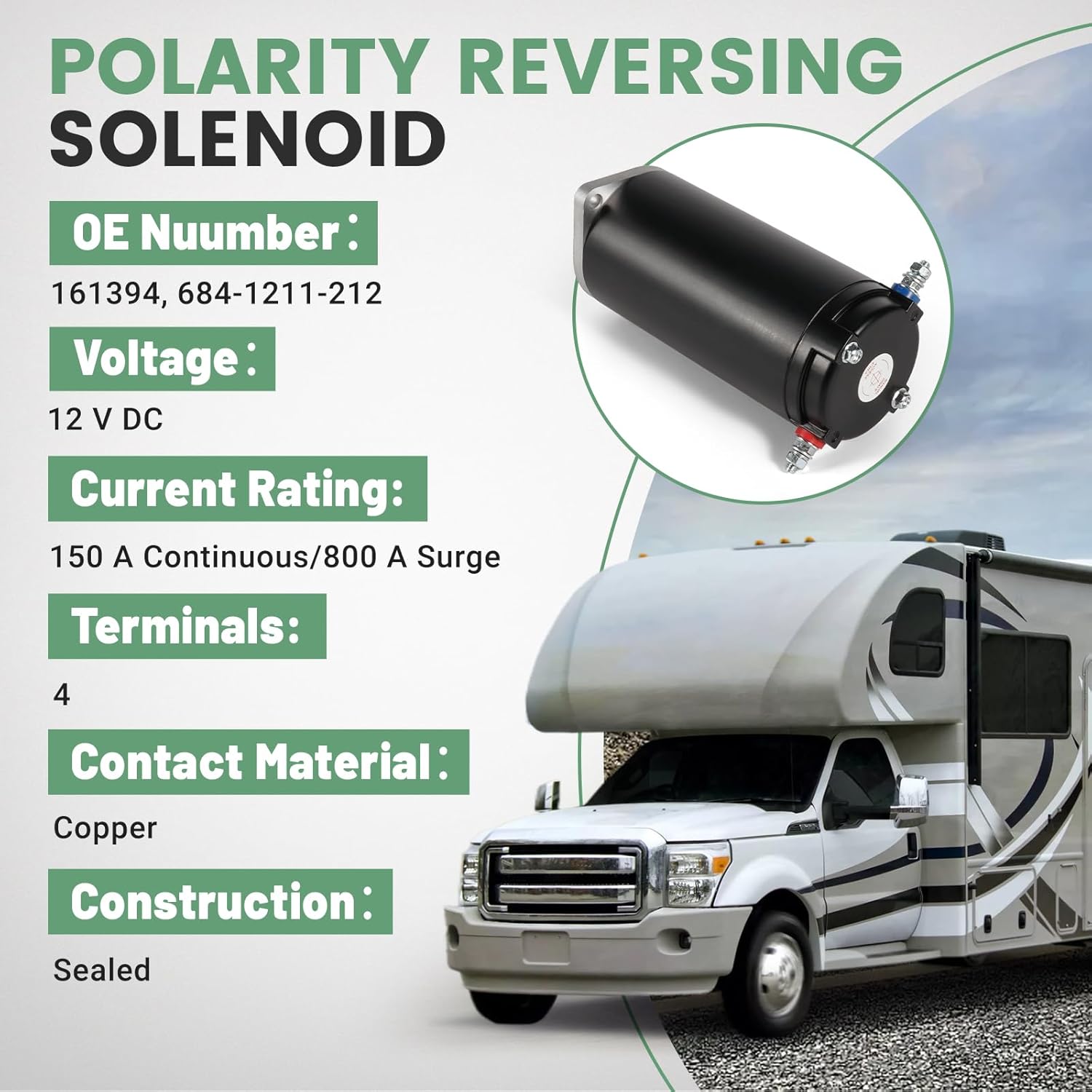 Hydraulic Power RV Leveling System Kit, Includes Manual Drive 179327/045-179327/414850 Hydraulic Pump Motor & 161394/684-1211-212 Polarity Reversing Solenoid - w/o Sealed Collar Coupling