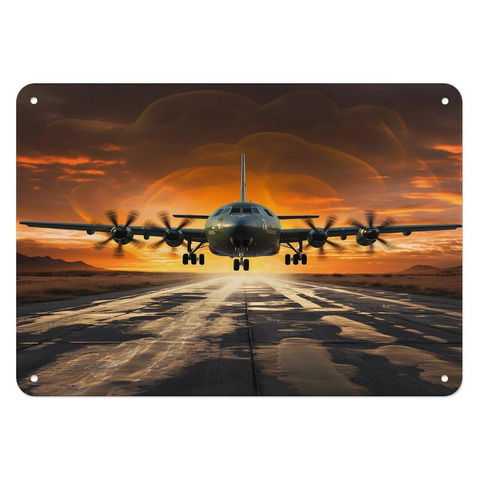 Fekiloot Style Military Aircraft Landing Wall Decor Iron Painting Metal Sign