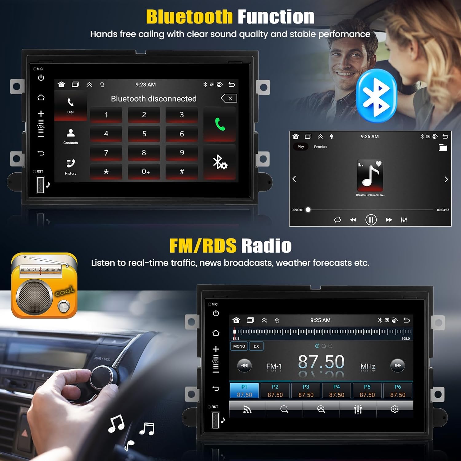 8 Core 4G+64G Android 15 Car Radio for Ford F150/F250/F350 2004-2014 with Wireless CarPlay Android Auto,7" IPS Touchscreen Car Stereo with Mirror Link,WiFi/GPS,Bluetooth,FM/RDS,SWC+Backup Camera