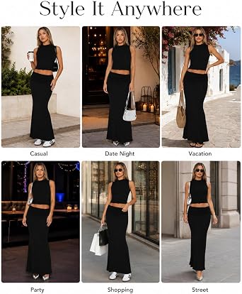 Womens 2 Piece Maxi Skirt Sets Tank Top Summer Going Out Outfits