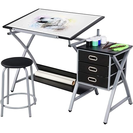 Amazon.com: Yaheetech Art Craft Table Drawing Table Height Adjustable ...