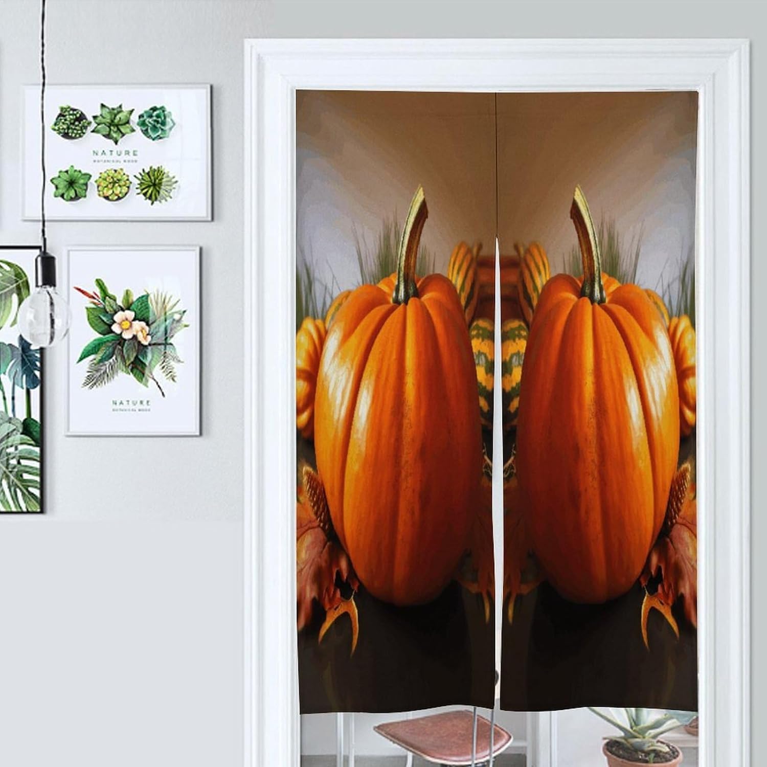 Thanksgiving Day Pumpkin Door Curtain Printed Doorway Noren Japanese Style Doorway Room Divider Curtains for Privacy Partition Divider Kitchen Home Decorations Wall Hanging
