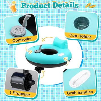 2 Sets Motorized Pool Float for Adults, Electric Inflatable Pool Lounger Float Driving Tube Floating with Pusher Handles Cup Holder for Summer Water Beach (Standard,Blue Black)