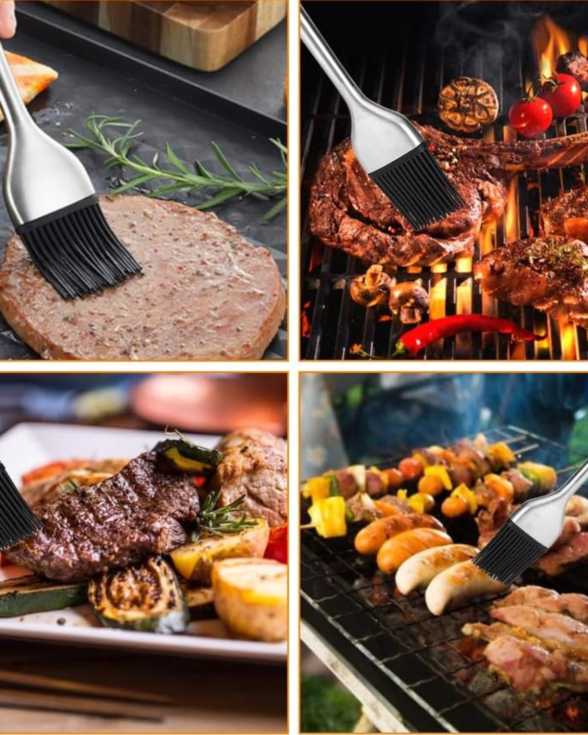 Barbecue, cepillos de silicona y acero inoxidable, para hornear, cocinar barbacoa, parrilla, pasteles, carne, marinado, cepillos de cocina resistentes al calor