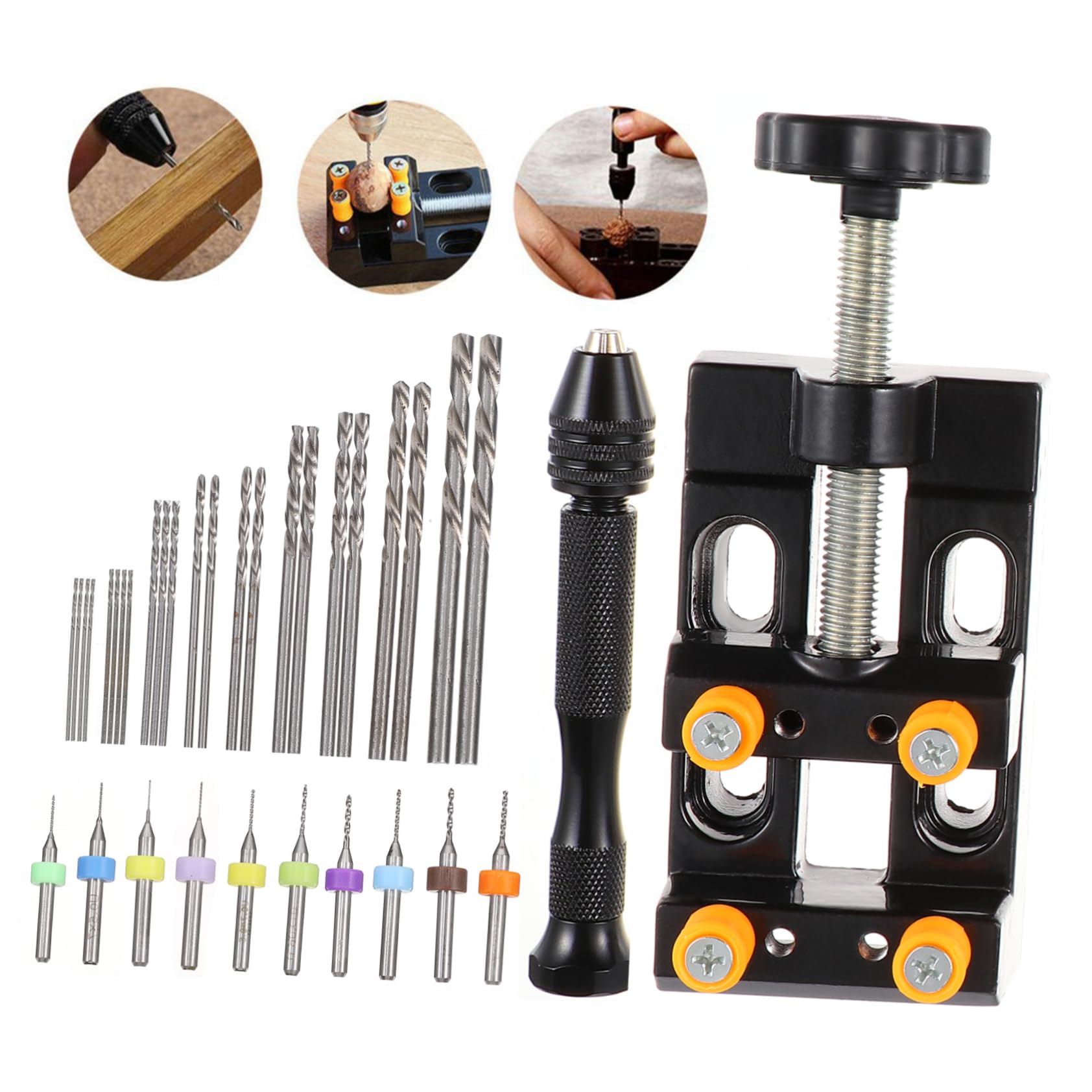 BUTIFULSIC Complete 37-piece Hand Twists Drill Set Shank Drill Bits Mag Drill Mini Drill Set for Jewelry Woodworking