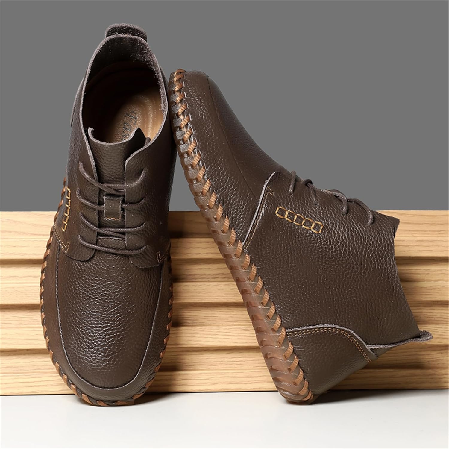 Men's Handmade Leather Lace Up Ankle Chukka Boots With Round Toe Low Heel Non Slip Flat Sole Breathable Footwear Ideal For Daily Driving Outdoor Walking Casual Social Events
