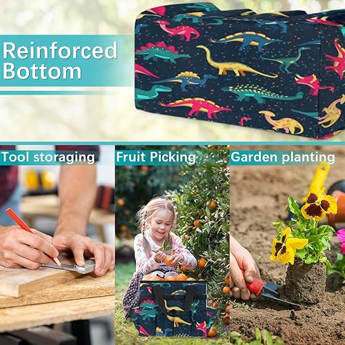 Miniatura 7 de Bolsa de herramientas de jardín con patrón de dinosaurios coloridos para mujeres y hombres, bolsas de almacenamiento de herramientas de jardinería