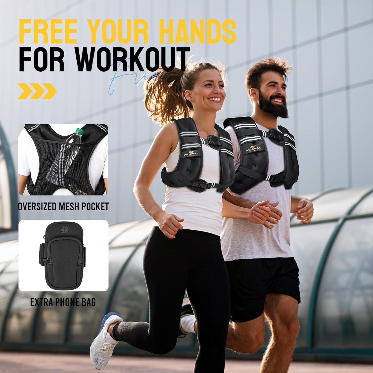 PodiuMax Weighted Vest for Women, 6lb/8lb/12lb/16lb/20lb/25lb/30lb with Adjustable Straps&Phone Bag, Snug Fit, Womens Weighted Vest for Walking, Strength Training, Running, Muscle Building,Weight Loss
