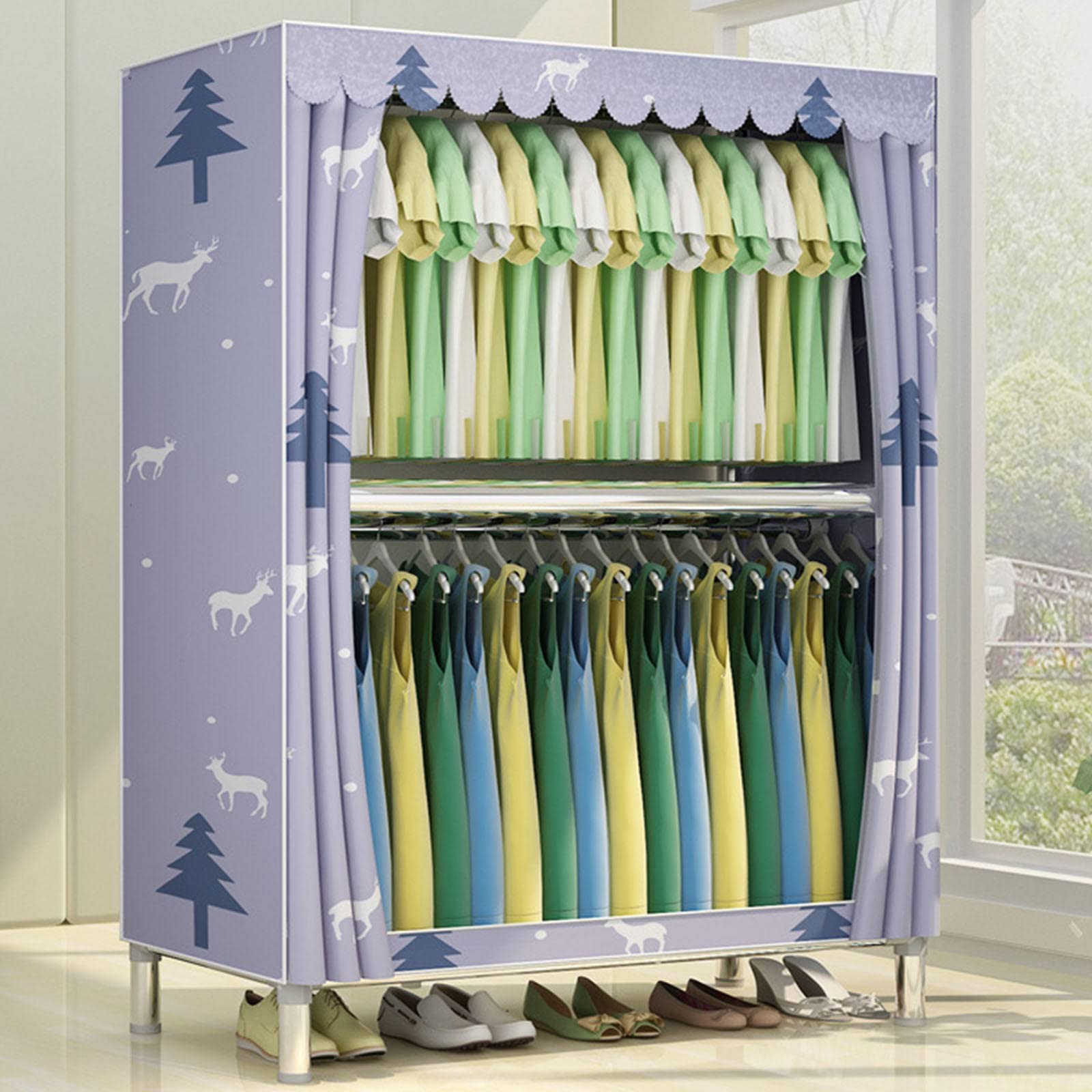 Kleiderschrank, tragbarer Canvas-Kleiderschrank mit Kleiderstange, Kleiderschrank-Aufbewahrungsorganisator für Schlafzimmer, Wohnzimmer,E-85x45x170cm