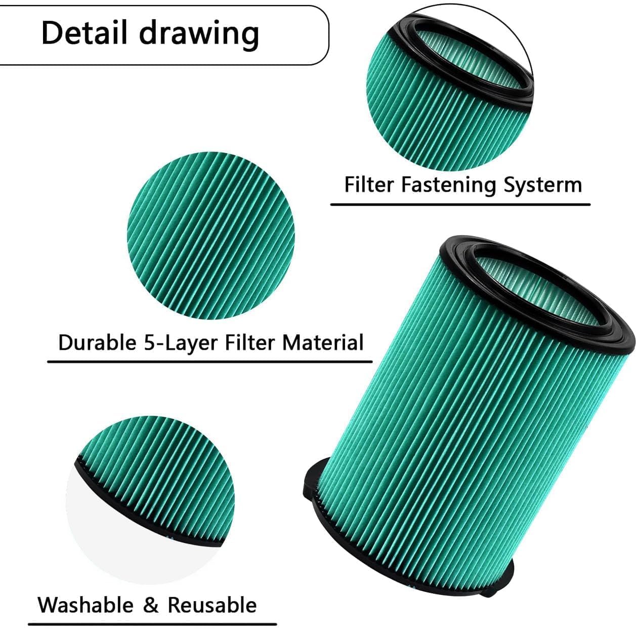 VF6000 5-Layer Pleated Replacement Filter Compatible with Ridgid 5-20 Gallon Wet Dry Vacuums WD5500 WD0671 WD6425 WD7000 WD1280 WD1851 WD1680 WD1956 RV2400A 1400RV RV2600B (2 Filters + 4 Bags)