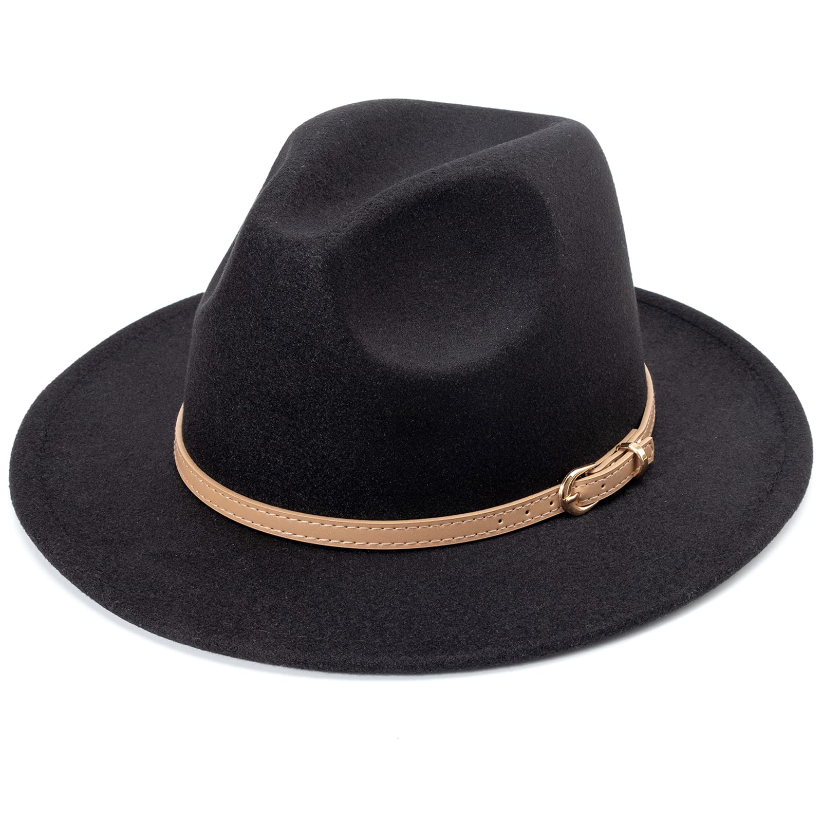 DRESHOW Wide Brim Hat Fedora for Women Belt Buckle Retro Panama Floppy Hat