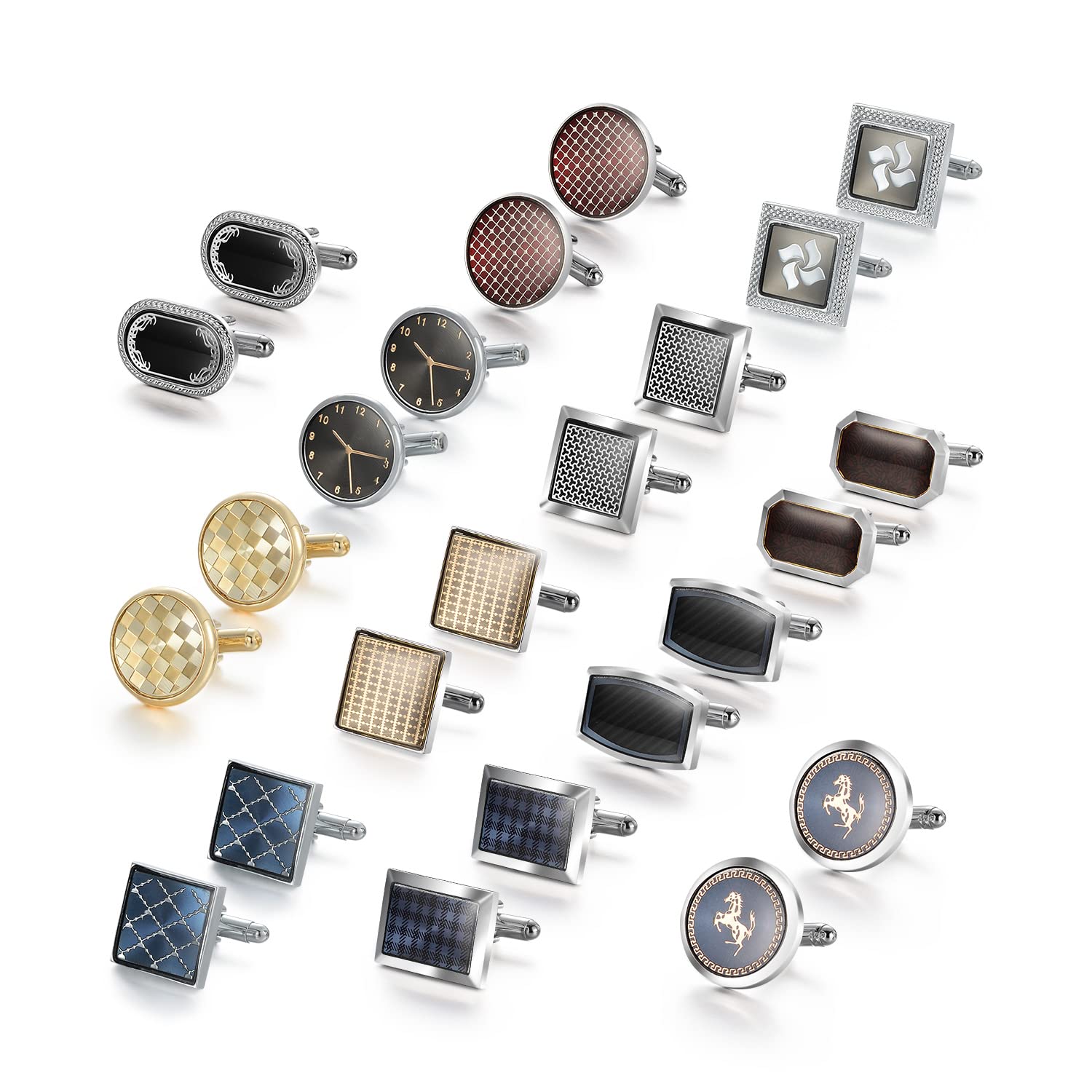 UJOY Cufflink Set 12 Pairs of Various Styles Suitable for Men Vintage New Designs