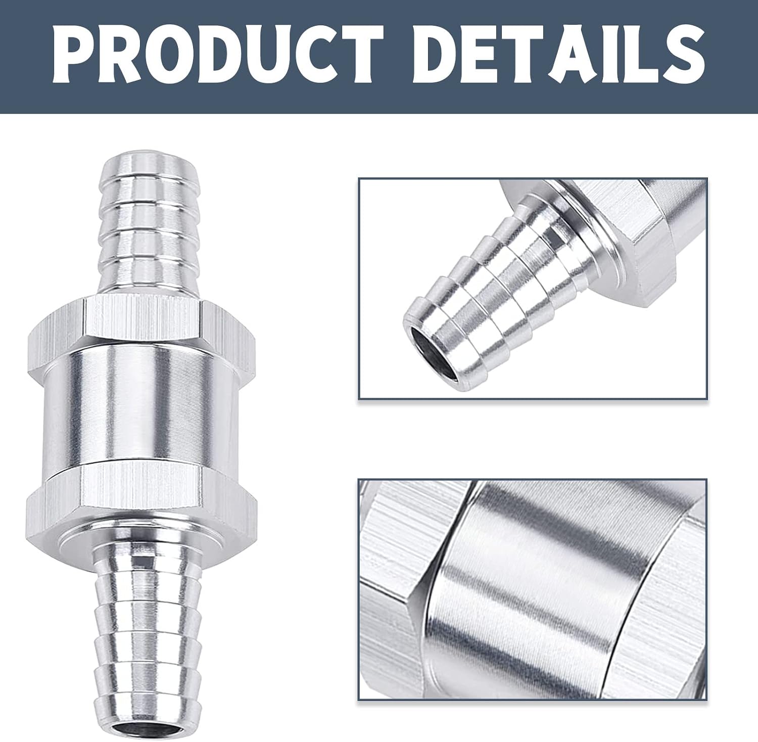 2 Packs 1/2" 12mm Aluminium Alloy Non Return One Way Fuel Line Check Valve Sliver