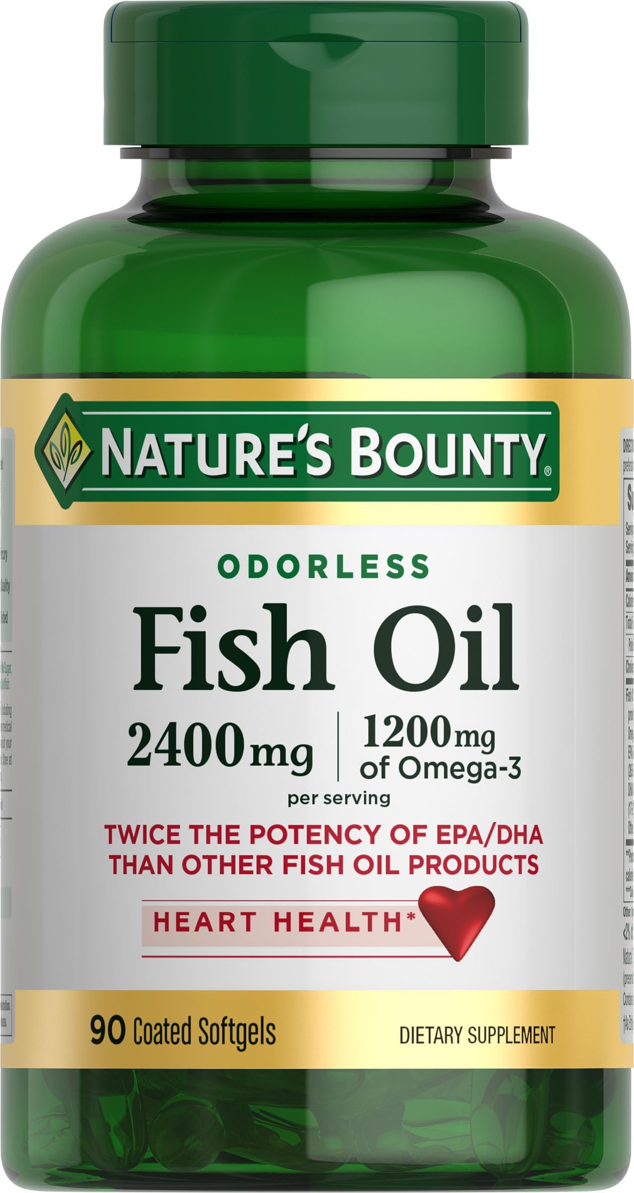 Fish Oil, Supports Heart Health, 2400mg, Coated Softgels, 90 Ct.