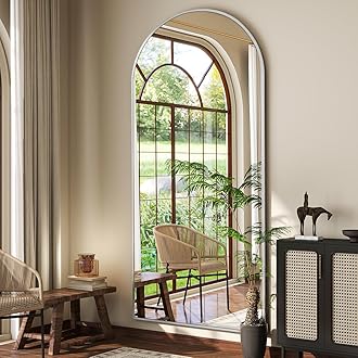 BEAUTYPEAK 76"x34" Arch Full Body Floor Mirror, Full Length Mirror Hanging or Leaning Arched-Top, Wall Mirrors with Stand for Bedroom, Dressing Room, Silver