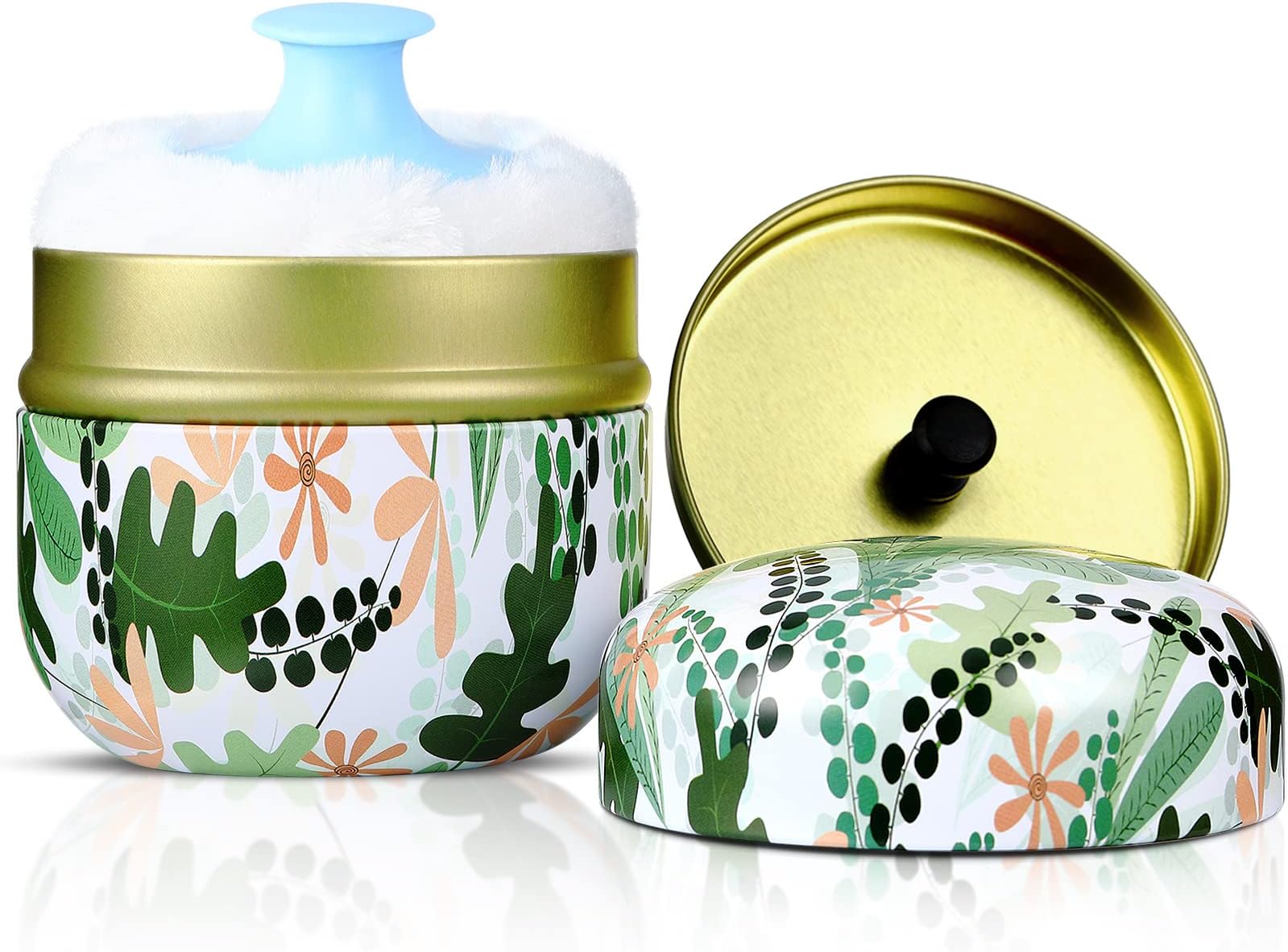 Body Powder Case with Powder Puff Powder Container Tea Canister for Baby and Adult Body Talcum Powder Tea Box (Colorful Leaves)