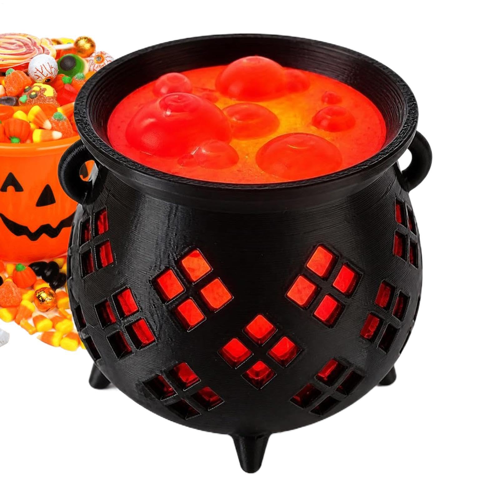 Halloween Witch Cauldron LED Tea Light Holder,Hollow Out Spooky Candle Lamp