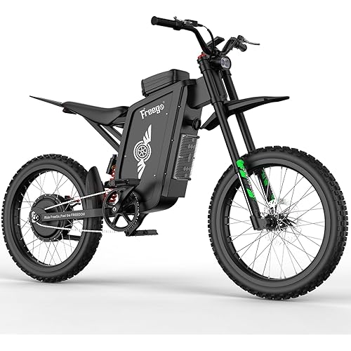 Freego Electric Dirt Bike Motorcycle for Adult, 6000W(Peak) Motor,60V/30Ah Battery,50MPH Off Road Electric Bicycle,19x2'' EBike Full Suspension Hydraulic Brake