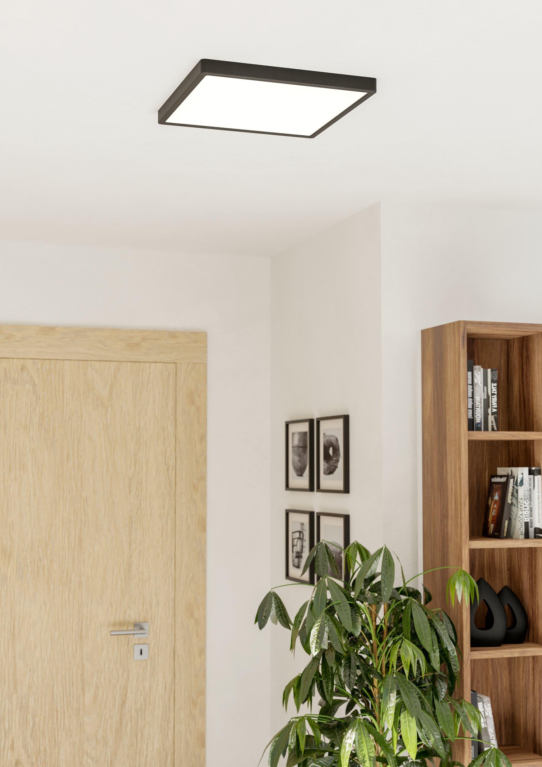EGLO connect.z Smart Home LED badkamer plafondlamp Fueva 6-Z, ZigBee, app en Alexa spraakbesturing, warm wit-koud wit, RGB, dimbare plafonnière, zwart, IP44, 29x29 cm