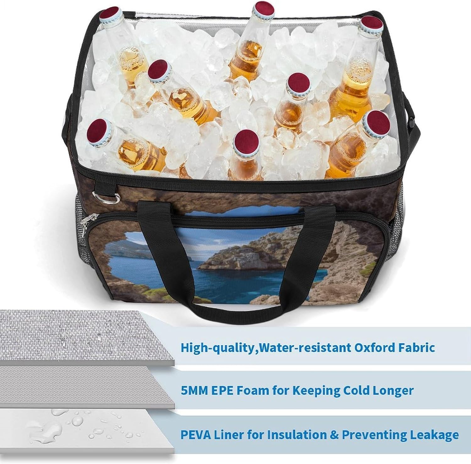 Insulated Picnic Backpack Tote Bag, Large Capacity 30L Arch in Mallorca Spain Cooler Bag Leakproof Beach Bags Portable Lunch Box Waterproof Picnic Basket for Beach Camping BBQ